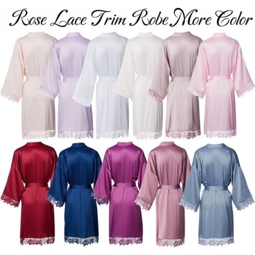 Women Matt Satin Lace Robe Bride Robe Bridesmaid Robes Bridal Robes Wedding Bathrobe Dressing White Robes