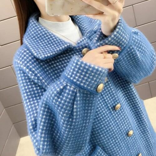 Female Imitation mink fur long coat full sleeve pullover coats women thick warm spring autumn knit sweater office lady