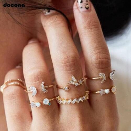 Docona Trendy Crystal Butterfly Rings for Women Girls Opening Knuckle Midi Rings Set Fashion Jewelry Anillos 7pcs/set C20307
