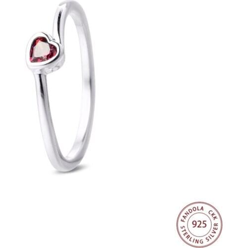 Authentic 925 Sterling Silver Ring Red Tilted Heart Solitaire Wedding Engagement Rings for Women Jewelry Gift Bijoux 2021 New