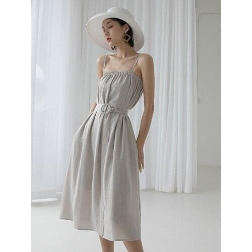 2019 Summer New Style Simple Versatile Long Cotton Strap Wrapped Dress Female