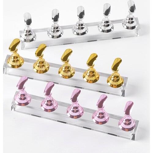1Set Magnetic False Nail Tips Practice Trainning Display Stand Holder Base Alloy Crystal Nail Art Polish Display Manicure Tools