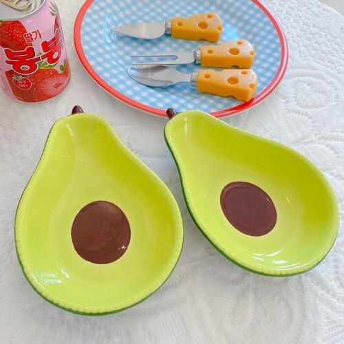 1pcs cute avocado shape ceramic fruit salad plate snack dish rice soup bowl tableware supplie
