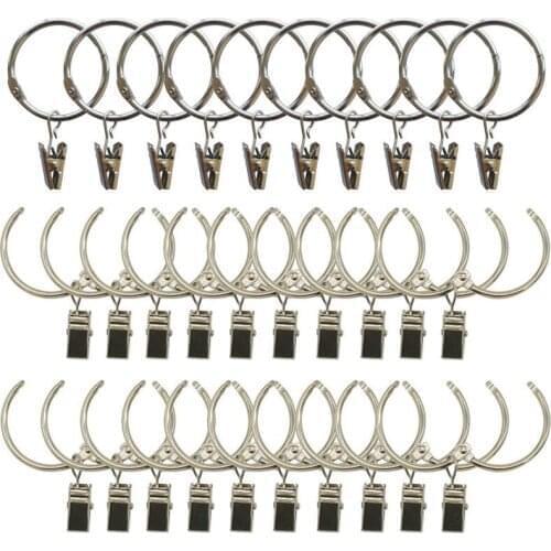 30 Pack Curtain Clips with Rings Metal Rustproof Drapery Rod Rings Hooks with Strong Clip Easy Open and Close 1.5 inch Interio