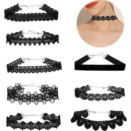 8Pcs/Set Fashion Sexy Womens Choker Elegant Lace Decor Choker Necklaces Velvet Necklace Set Clothing Accessories