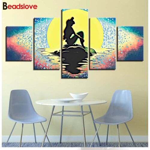 Cartoon Moonlight Mermaid diamond embroidery full square round drill 5d diy diamond painting 5 Pieces mosaic Multi-pictures