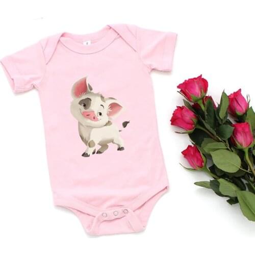 Pink Baby Bodysuit Cartoon Cute Animal Newborn Boy Clothes Little Pig Print Toddler Girl Pajamas Onesie Home Casual Summer 2021