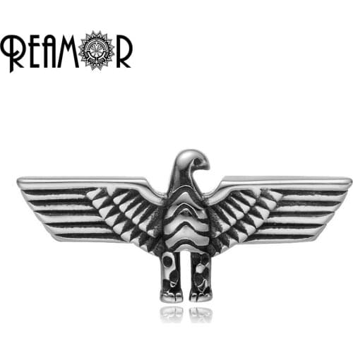 REAMOR Square Hole Size 5*2mm 316l Stainless Steel Eagle Animal European Charms Beads Fit Flat Leather Bracelet Men Jewelry
