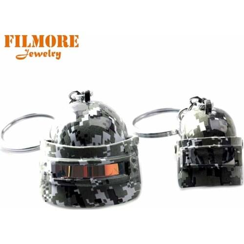 Playerunknowns Battlegrounds PUBG Keychain 3D Level 3 Helmet Camouflage Color Design Alloy Keyring Fans Gift Men Women Jewelry