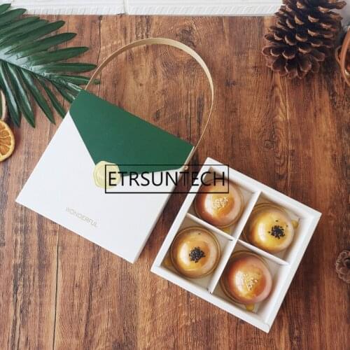 50pcs Handle Paper Box Specially Handmade Egg Yolk Crisp Cookies Packaging Bag Shape Event Gift Favor With Tray