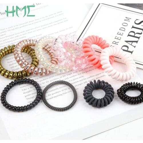 Colorful Plastic Rubber Hair Rope Elastic Hairbands Spiral Coil Telephone Cord Wire Hair Ties Scrunchies Hair Ring For Women