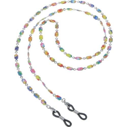 Stainless Steel Eyeglasses Cord Holder Colorful Bead Lanyard Neck Strap Rope