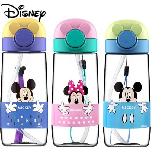Disney 360ML Childrens Baby Water Bottle Mickey Minnie Kids Cup Girl Portable Feeding Bottle With Straw Leakproof Water Cups