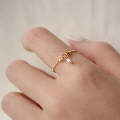 Designer original horse eye zircon pendant ring small ball chain opening adjustable ring fresh and elegant ladies silver jewelry