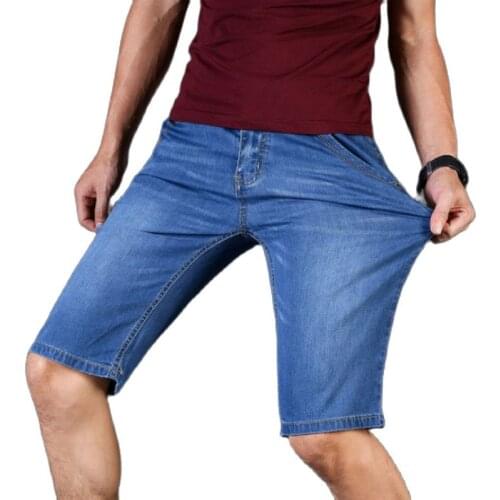 Summer New Mens Stretch Short Jeans Fashion Casual Slim Quality Elastic Denim Shorts Business Fashion Jeans Plus Size 28-46