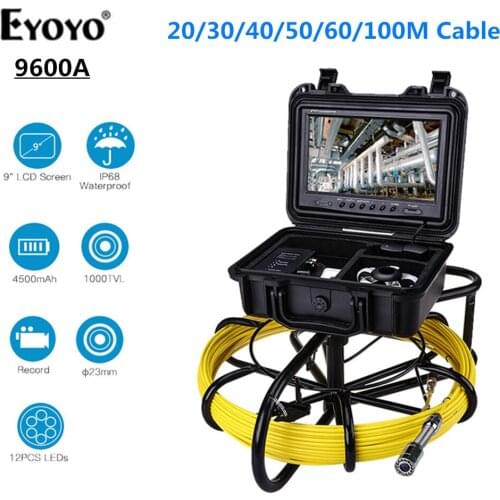Eyoyo 9600A 20M - 100M Pipe Pipeline Inspection System 9 Inch Monitor 1000 TVL Drain sewer Industrial Endoscope Snake Video cam