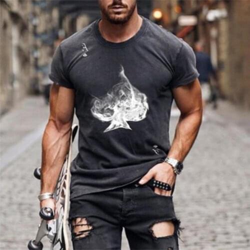 New fashion mens 3d t-shirt loose oversized personality summer short-sleeved ace of spades printed T-shirt casual sports top