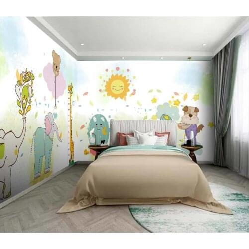 Customized childrens room cute cartoon elephant bearpapel mural balloon background decorative mural Green and odorless