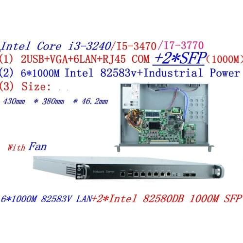 Intel core i7 3770 3.4G 1U firewall server with 6*intel 1000M 82583V Gigabit LAN 2*SFP support ROS RouterOS etc
