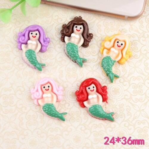 24*36mm Kawaii Resin Cabochon Cute Princess Mermaid DIy Jewelry Findings Ornament Accessories Clay Beads Charms