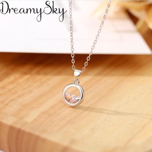 DreamySky Boho Silver Color Long Cubic Zirconia Circle Necklaces For Women Pure Silver Choker Necklace Christmas Jewelry
