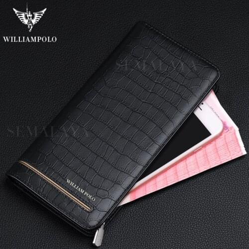 WILLIAMPOLO RFID Anti-theft brush wallet Mens Genuine Leather multifonctionnel slim wallets Card Holder mens luxury new design