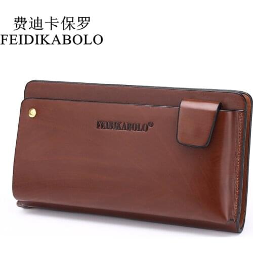 FEIDIKABOLO New Men Leather Business Wrist Clutch Bag Hand bag Wallet Organizer Vintage Brown Checkbook Wallet Phone Wallets Man