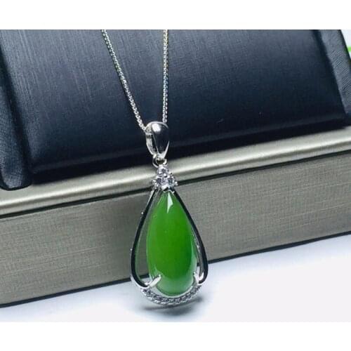 New 925 Silver Inlaid Hetian Jade Pendant Fashion Jasper Drop Necklace To Send Gifts for Girlfriends Birthday Anniversary