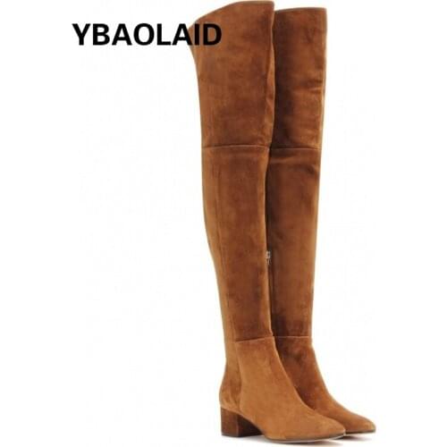 Autumn and Winter New Solid Color Side Zipper Flat Over The Knee Boots Fashion Pointed Toe Low Heel Fashion Women’s Boots