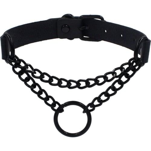 Sexy Black Chain Necklaces for Women Men Pu Leather Gothic Punk Statement Choker Necklace Cosplay Jewelry Layered Necklace