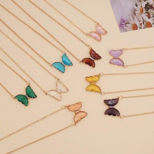 New Fashion Copper Butterfly Crystal Necklace For Women Creative Temperament Animal Golden Metal Pendant Jewelry Wholesale