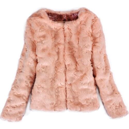 2018 New Autumn Winter Fashion Women Short Coat Slim Warm Rabbit Faux Fur Coats Ladies Solid Long Sleeve Jacket Outwear AB912