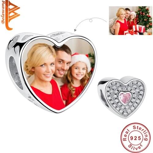 Personalized Custom Photo 925 Sterling Silver Crystal Heart Charm Bead Fit Original Bracelet For Woman DIY Jewelry Making