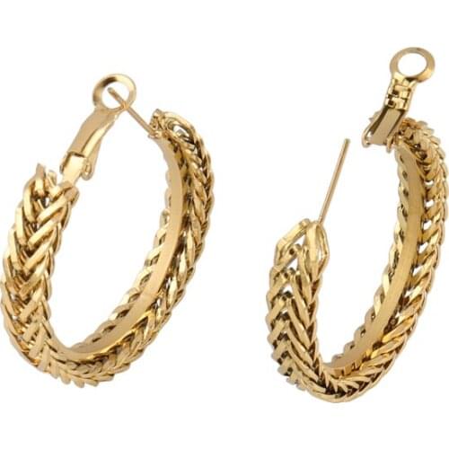 Punk Chain Earrings Stainless Steel Earring Gold Round Hoop Earrings Geometry Pearl Earrings For Women Jewelry Earring