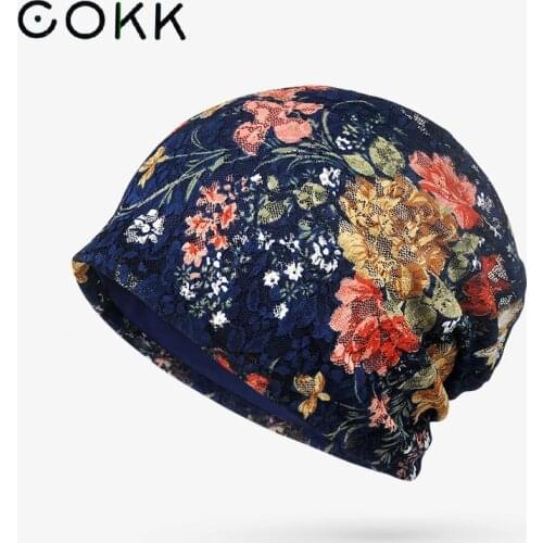 COKK Hats For Women Turban Hat Hollow Lace Flower Beanie Skullies Beanies Baggy Cap Bone Female Cap Summer Autumn Sun Hat Casual