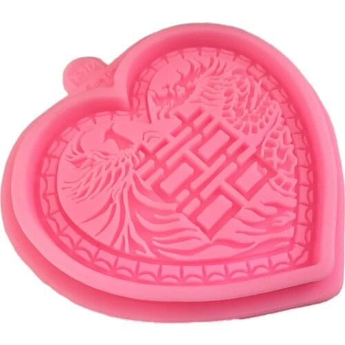 Heart shaped dragon phoenix happy word silicone mold paper cup sugar cake decoration tool totem wedding ornament mold