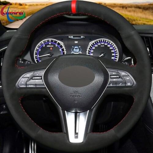 DIY Hand-Stitched Black Suede Car Steering Wheel Cover For Infiniti Q50 2017-2019 Q60 2015-2019 QX50 2018-2019 Car Accessories