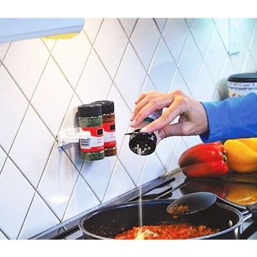 Storage Rack Spice Jar Rack Wall-Mounted Adhesive Seasoning Bottles Holder Cabinet Condiment Bottle Hanging Clips Shelf Rack