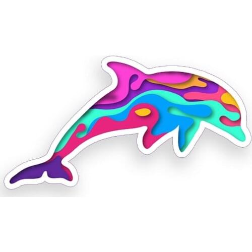 Stylish colorful pretty dolphin sticker rainbow cup cooler laptop ocean window bumper label