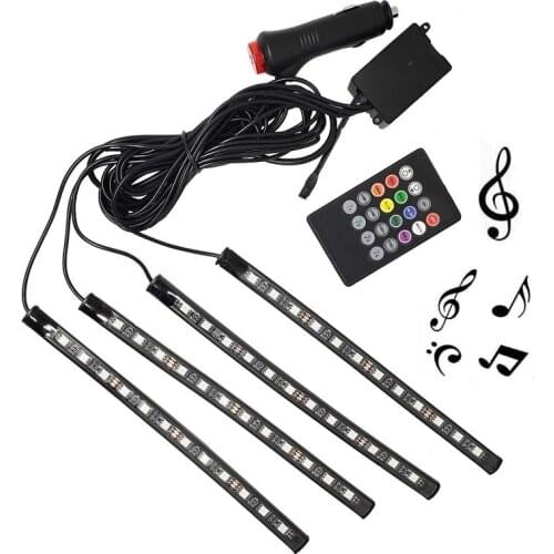 LED Car Decoration Light Interior Atmosphere Light RGB LED Strip Light 12led Wireless Remote Music Control Multiple Modes