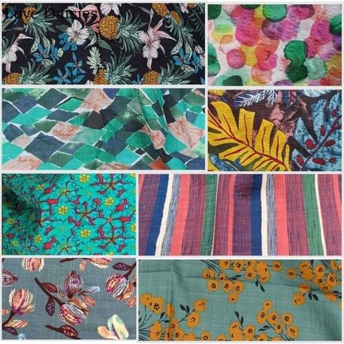 Cotton/Linen Fruit Flower Leaves Stripe Check Slub thin Fabric for DIY Summer Kids Women Apparel Dress Bluse Pants