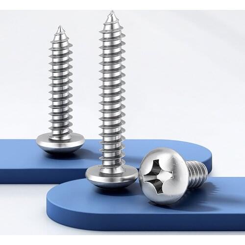 M3.5-M5 Phillips Pan Head Self Tapping Screws 304 A2 Stainless Steel Cross Recessed Round Head Tapping Wood Screws