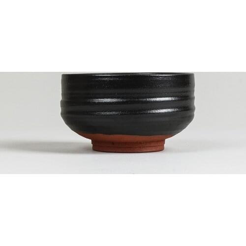 [GRANDNESS] Japanese Tea Ceremony Black Handmade Nagoya Matcha Tea Ceramic Tall Bowl Ceremony Chawan 550ml
