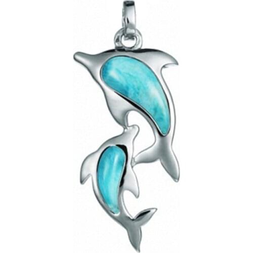 Dominica Larimar Jewelry 925 Sterling Silver Natural Larimar Dolphin Womens Pendant Necklace For Gift