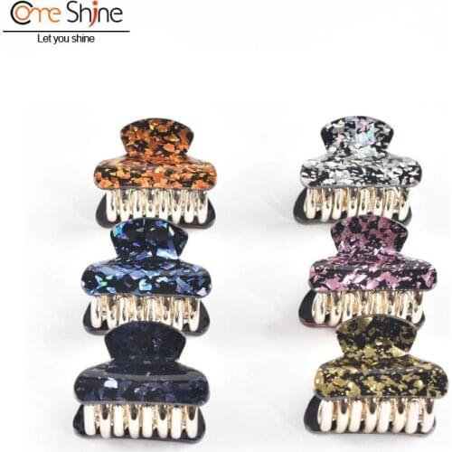 6 Pcs/ Pack 4cm Acrylic Colored Shiny Shards Hair Claw Clips for Thin Hair Clear Small Girls and Women Plastic No-Slip Clamp