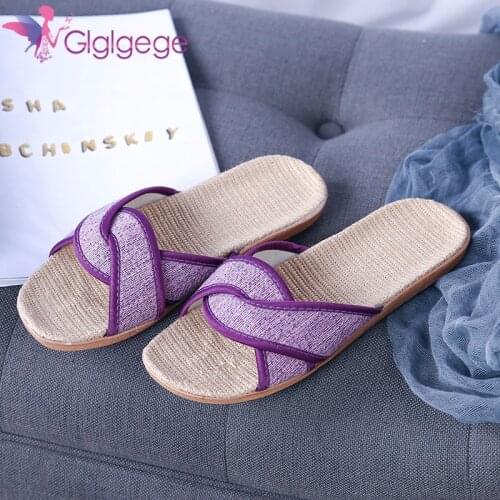 Glglgege New women shoes Summer Slippers Hemp Rope Flat Cross-tied Slippers Open Toe Indoor Shoes Feminina chaussures femme