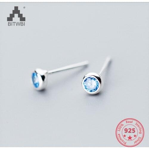 Hot Sale S 925 Sterling Silver Simple Fashion Blue/Pink/Corlorful Round Zircon Comfortable Stud Earring