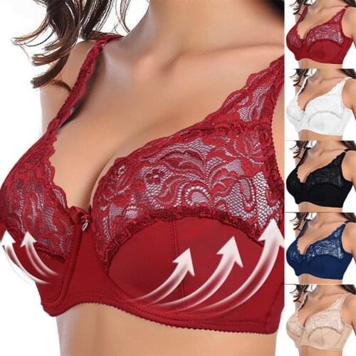 CALOFE New 2021 Sexy Ultrathin Transparent Brassiere C D Cup Big Size Women Bra Solid Lace Hollow Out Soutien Gorge Underwear