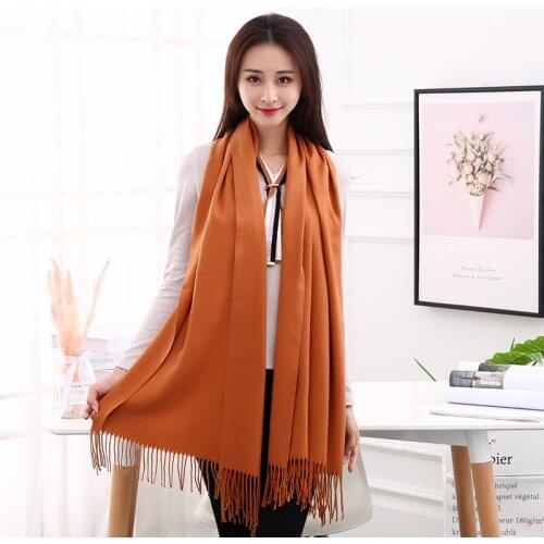 New 2019 Imitation Cashmere Scarves Solid Color Thickening Long Scarf Luxury Brand Autumn Winter Tassel Cashmere Shawl For Women