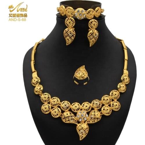 Jewelery Set Gold Necklaces Earring Jewelry Sets For Womens Wedding Bridal Rings Bracelets African Circle Gold Fashion 24K Dubai